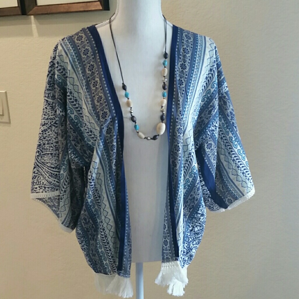 Roffe paisley Kimono wrap one size blue